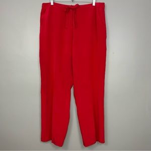 Cherry Red 100% Silk Trouser Pants by Two Twenty Five Tie Waist Straight Leg 16